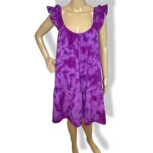 handmade tie dyed ladies' dress ruffle sleeveless XXL purple